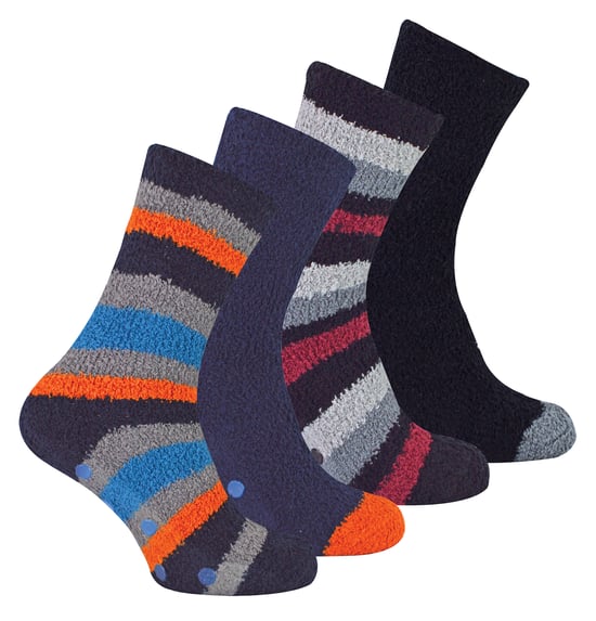 Sock Snob 4 Paar Heren Antislip Pantoffel Gezellige Sokken - Zwart / Oranje Streep - Image 1