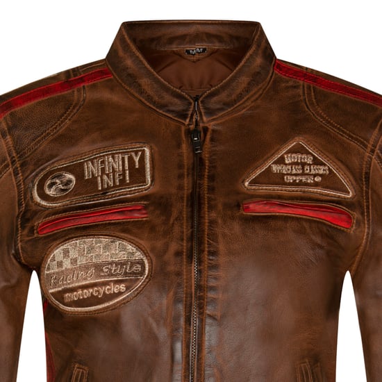 Womens Leather Biker Racing Badges Jacket-Agadir