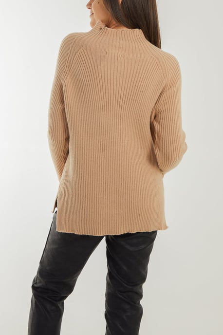 Double Hem Detail High Neck Jumper