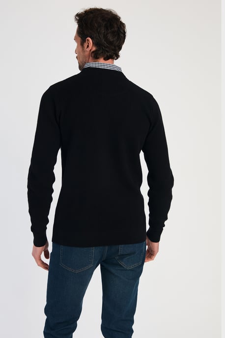 Black Mock Checked Shirt Crew Neck Jumper