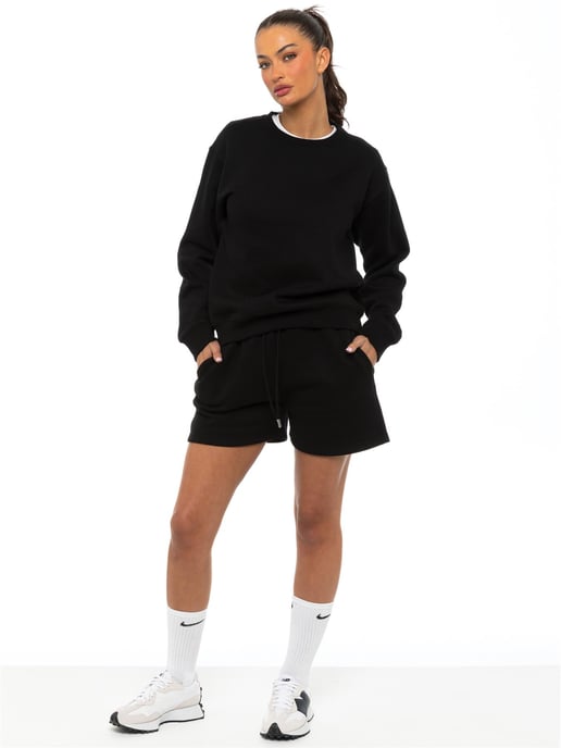 Enzo Womens Oversized Sweatshirt Tracksuit Met Korte Broek - Zwart - Image 3