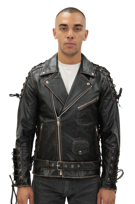 Mens Embossed Brando Leather Biker Jacket-Chicago
