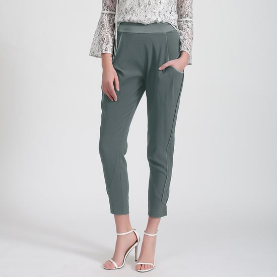 Bi-materiaal taps toelopende broek - Image 1