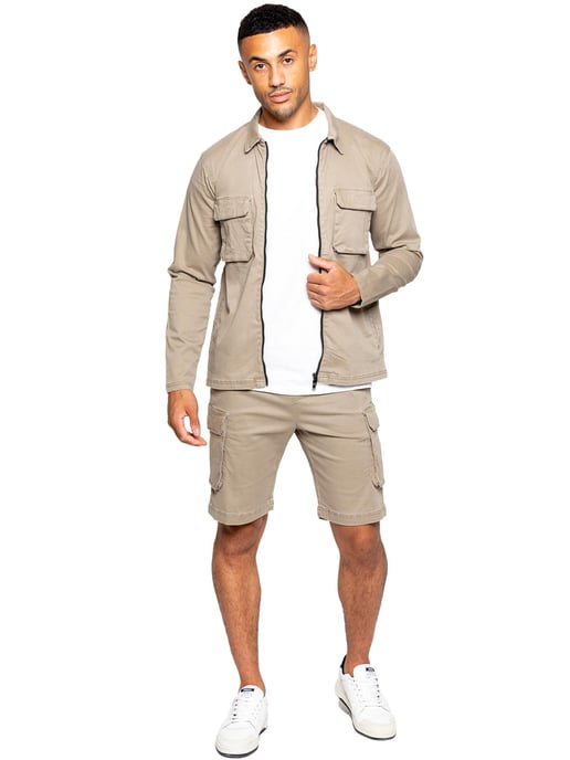 Enzo | Heren Cargo Trainingspak Met Korte Broek Set - Beige - Image 1