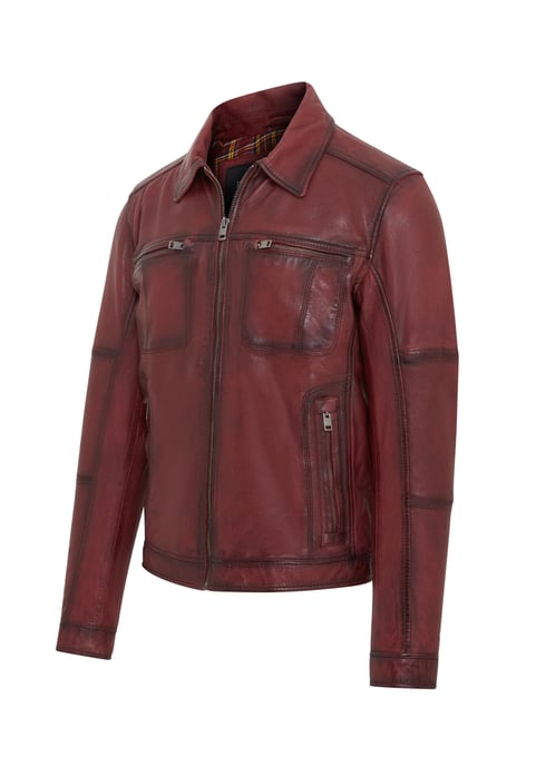 Mens Red Classic Leather Biker Jacket - Bettles