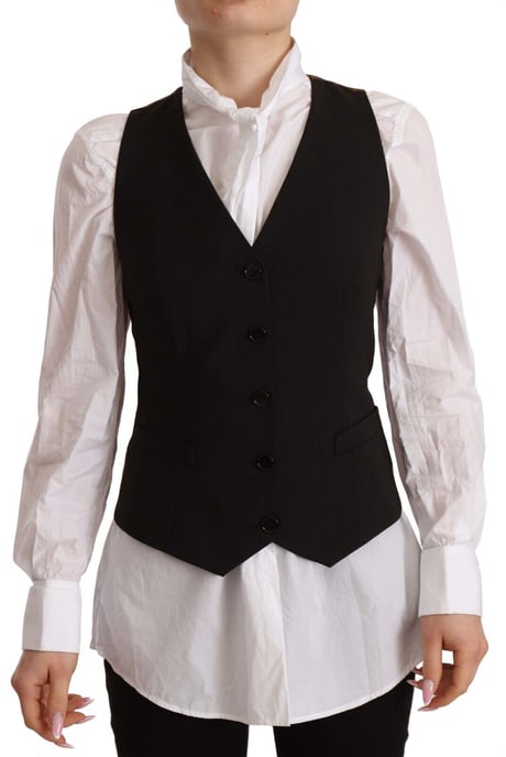 Dolce & Gabbana Dames Zwarte Knooploze Mouwloze Vest Polyester Top - Image 1