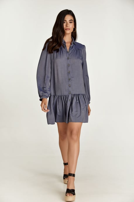 Blauwe denim stijl jurk met knopen - Image 1