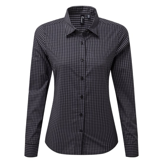 Premier Dames/dames Maxton Check Shirt met lange mouwen (Staal/Zwart) - Image 1