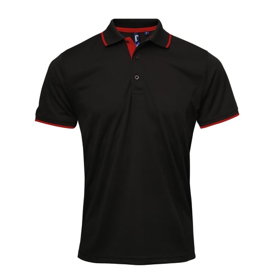 Premier Herencontrast Coolchecker Polo Shirt (Zwart/Rood) - Image 1