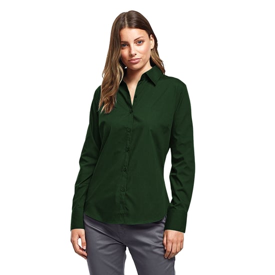 Premier Womens/Ladies Poplin Long Sleeve Blouse / Plain Work Shirt (Bottle)