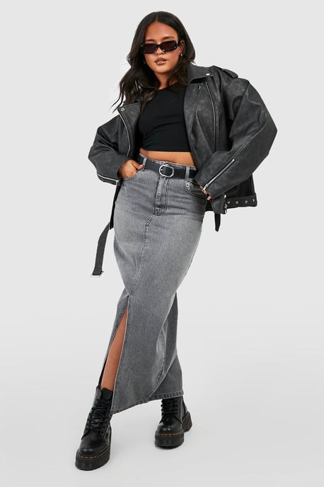 Plus Vintage Wash Pu Oversized Biker Jacket - Image 3
