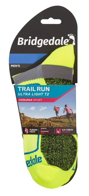 Bridgedale - Heren Trail Running Ultralight T2 Coolmax Sport 3/4 Crew Sokken - Geel - Image 2