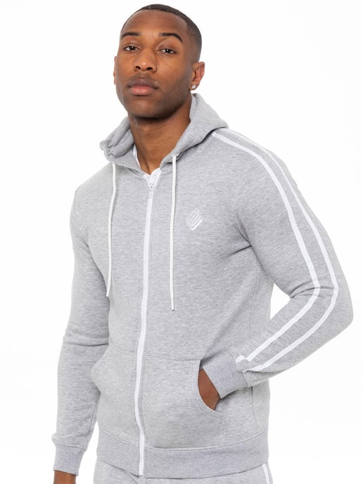 Enzo | Mens Zip Up Tape Hoodie Tracksuit Set - Grey