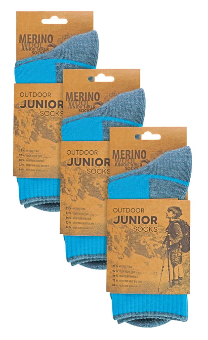 3 Paar Multipack Kinderen Merino Wol Wandelsokken | Lichtgewicht Antiblonder Sokken voor Jongens & Meisjes - Turquoise - Image 2