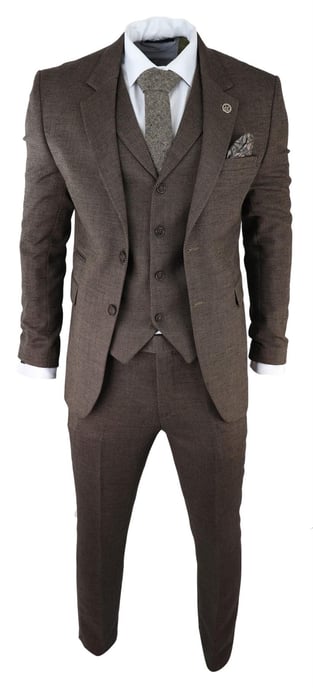 Heren Bruin 3-delige Tweed Haringbeen Pak Peaky Blinders Klassiek Maatwerk - Image 2