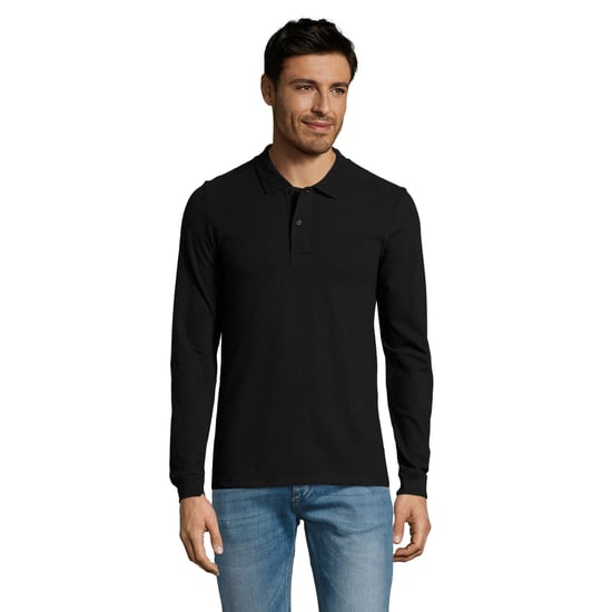 SOLS Heren Perfect Effen Piqué Poloshirt met Lange Mouwen (Zwart) - Image 1
