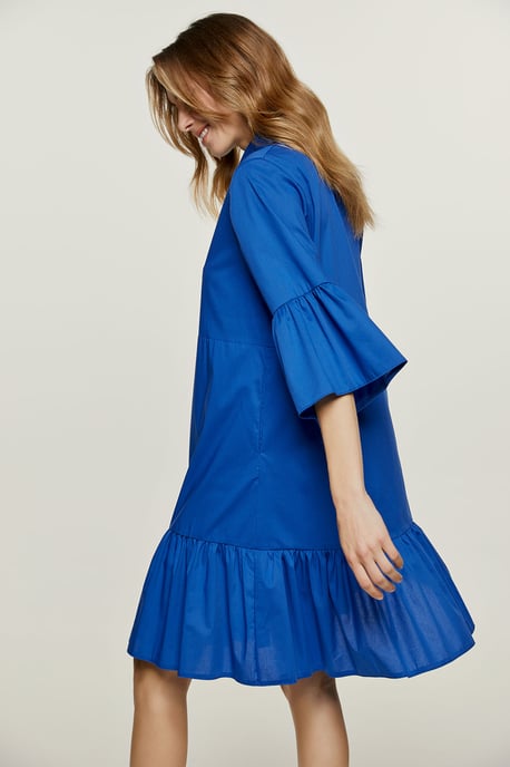 Royal Blue Bell Sleeve Dress with Ruffle Hem