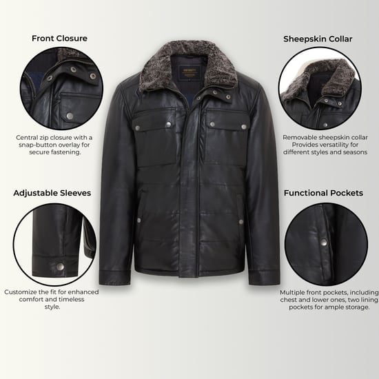 Mens Black Leather Puffer Quilted Jacket - Farsund