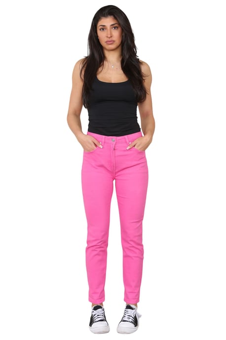 M&Co Dames jeans met hoge taille en taps toelopende rechte pijpen in roze - Image 6