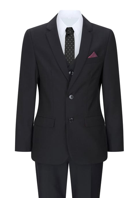 Boys 3 Piece Plain Black Classic Retro Suit