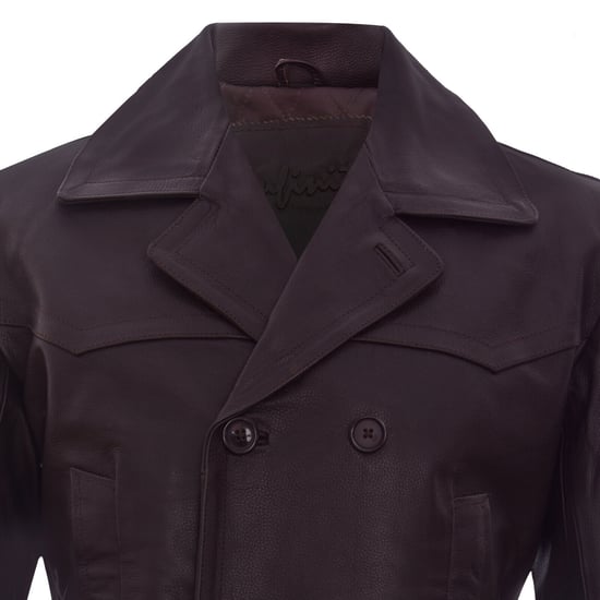 Cow Hide Dr Who Naval German Pea Coat Leather Jacket