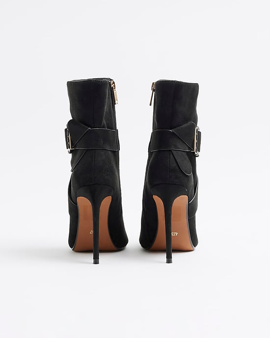 River Island Womens Heeled Boots Black Woven Buckle