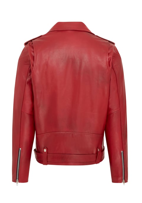 Mens Cow-Hide Red Leather Biker Brando Jacket - Pargas