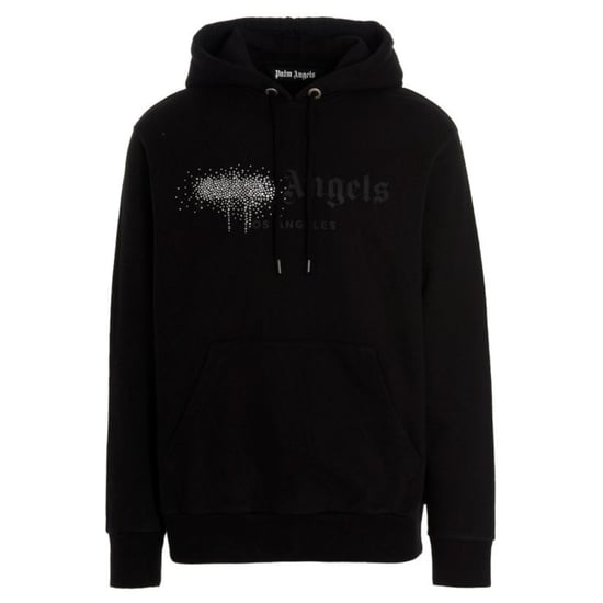 Palm Angels Rhinestone Logo Print Hoodie in Black