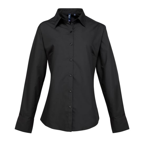 Premier Dames/dames Supreme Heavy Poplin Werkhemd met lange mouwen (Zwart) - Image 1