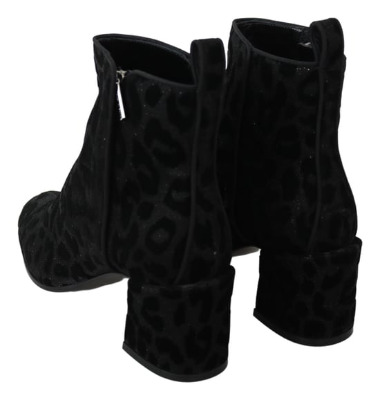 Dolce & Gabbana Dames Zwart Luipaard Korte Laarzen Rits Schoenen - Image 6
