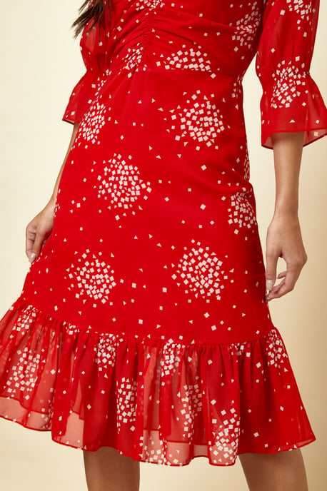 Red & White Constellation Print Fit & Flare Dress
