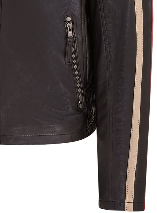 Mens Striped Cafe Racer Biker Leather Jacket - Alta