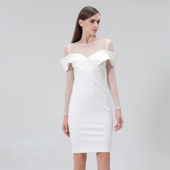 Bardot halslijn bodycon jurk in jersey en tule - Image 3