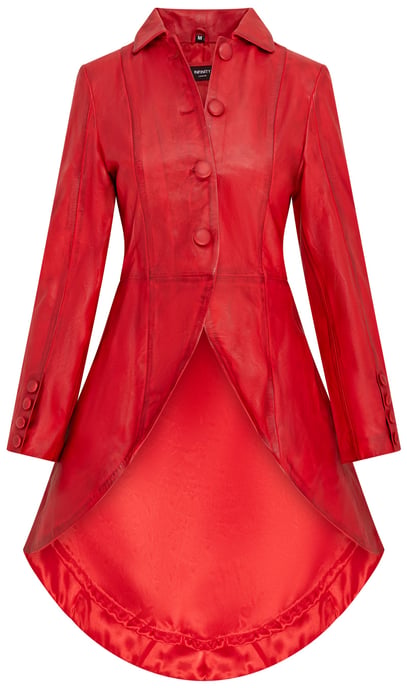 Womens Red Gothic Full Length Victorian Leather Coat - Vantaa