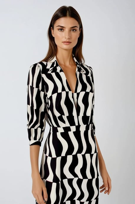 Monochrome Long Sleeve Midi Dress