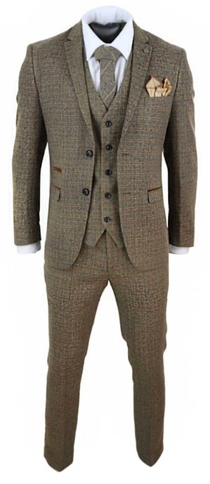 Heren 3-delig Bruin Tweed Ruit Vintage Retro Pak - Image 4