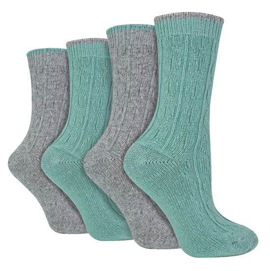 Wildfeet - 4-Paar Dames Kabel Brei Sokken | Lurex Glittersokken voor Vrouwen - Grijs Groen - Image 1