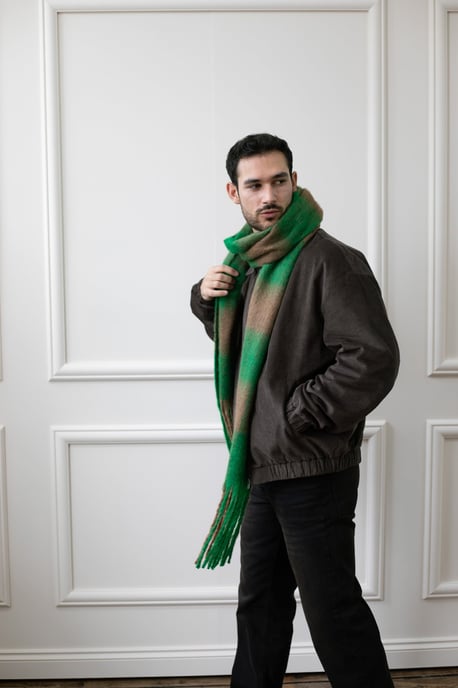 Chunky Green and Brown Check Scarf