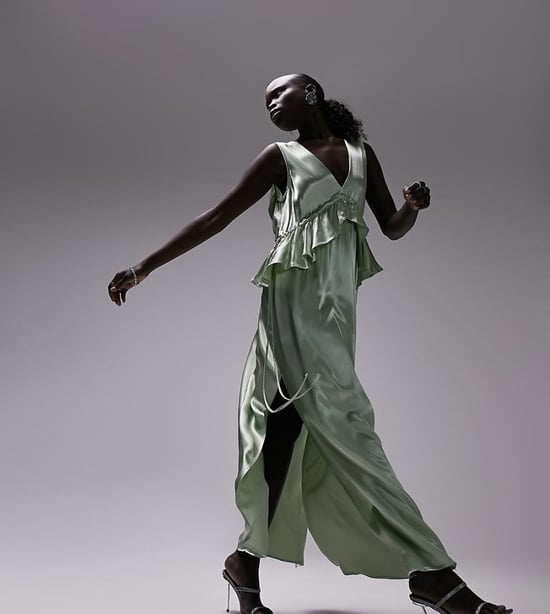 Topshop Petite ruffle peplum dress in sage - LGREEN