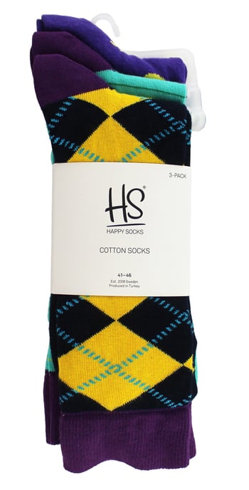 HS by Happy Socks - Mens 3 Pack Fun Novelty Dress Socks - Argyle (Purple) - Image 2