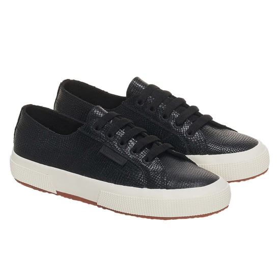 Superga Dames/Dames 2750 Slangenprint Grain Leather Trainers (Zwart/Avorio) - Image 3