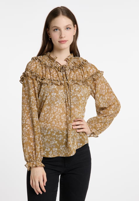 Dreimaster Blouse met ruches bridgeport Dames Mosterd wit - Image 3