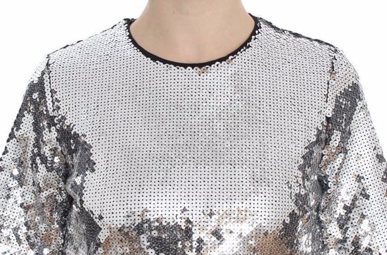 Dolce & Gabbana Dames Zilveren Pailletten Crewneck Blouse T-shirt Top - Image 4