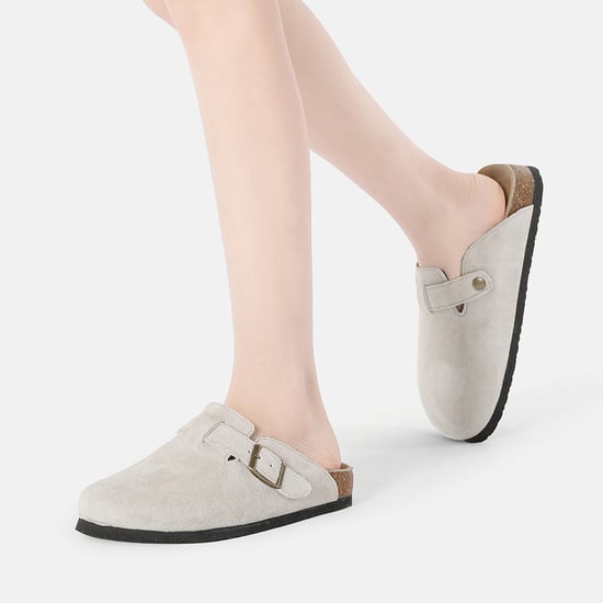 EVER AU Women Pintail Leather Comfort Clog Sandals - Taupe Suede
