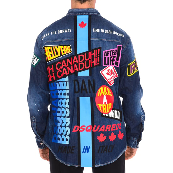 Men's long sleeve denim shirt with patches S74DM0505-S30341