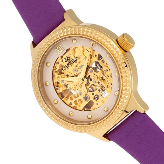 Empress Alice Automatic MOP Skeleton Dial Leather-Band Watch