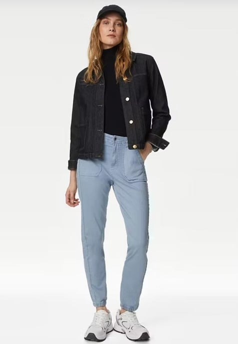 M&S Collection Dames Katoenmix Slim Fit Enkel Grazer Joggers Hemelsblauw - Image 4