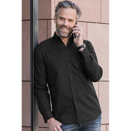 Russell Collection Mens Long Sleeve Easy Care Oxford Shirt (Black)