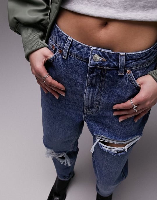 Topshop super rip mom jeans in mid blue