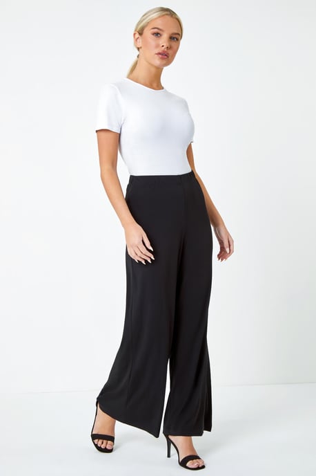 Petite Wide Leg Stretch Trousers Jersey Palazzo Pants